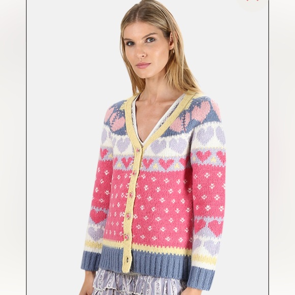 LoveShackFancy Deena Cardigan in Pink Icing size M